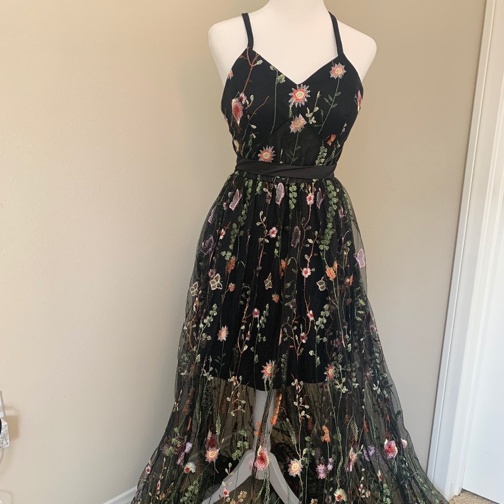 Floral mesh embroidered gown